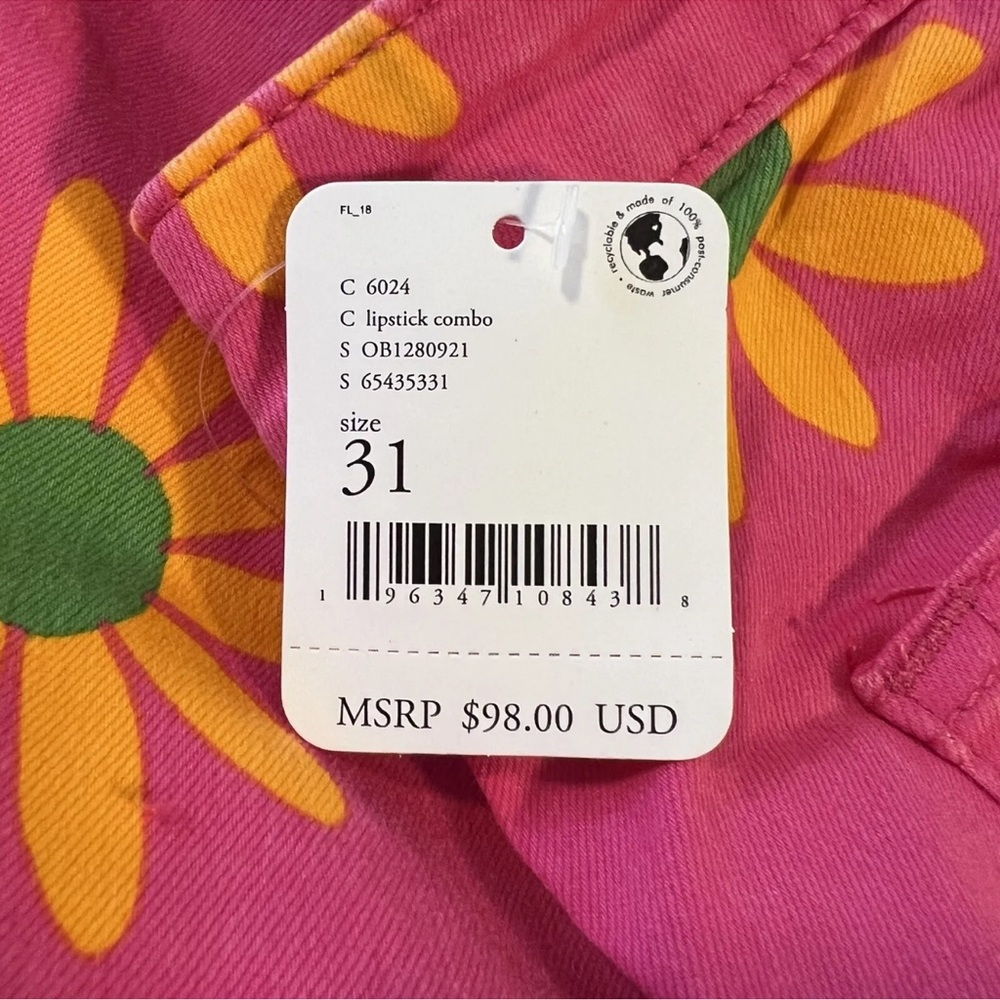 Free People Pink Floral Flare Jeans with Yellow Sunburst Print - Picture 3 of 13